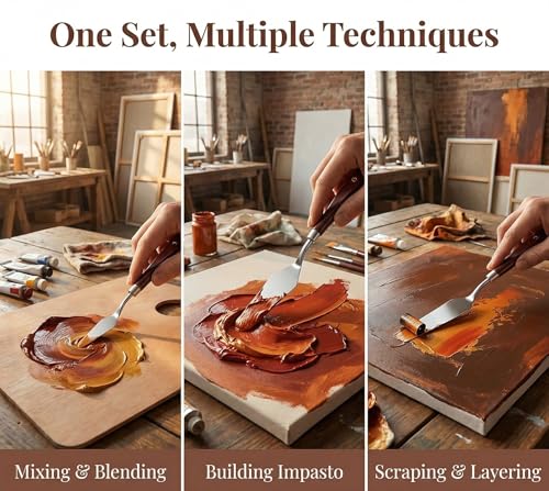 5pcs Palette Knife Painting Stainless Steel Spatula Wood Handle | Oil Paint Knives, for Oil Painting, Acrylic Painting, Paint Mixing, Texture Art, Canvas and Artist Use