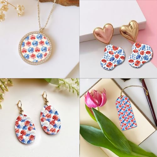 OLYCRAFT 24Pcs Independence Day Clay Transfer Paper 4 Styles Transfer Paper for Polymer Red Blue Flower Polymer Clay Transfer Sheets Floral Transfer Paper for Clay Earrings Jewelry Making - style: Independence Day