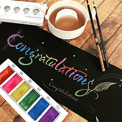 Kuretake GANSAI TAMBI 6 colors, 3 pack set, STARRY, PEARL, GEM, Watercolor Paint Set, Gold, Silver, Glitter, for Professional, Artist, Made in Japan - style: 3 pack set