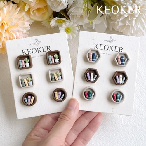 Keoker Back to School Clay Cutters, Polymer Clay Earrings Cutters for Jewelry Making, Bookshelf Polymer Clay Cutters, Teacher Clay Cutters for Earrings, 8 Shapes Clay Earring Cutters