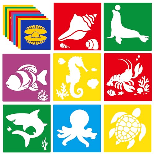 24 Pieces Stencils,Large Drawing Stencils Chalk Template,8 Inches Washable Shape Template Stencils Kit for Crafts,Painting Drawing (Ocean, 8 inch) - color: Ocean