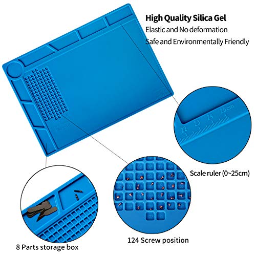 Kaisi S-130 Insulation Silicone Soldering Mat Repair Mat, Heat Resistant Silicone Work Mats 932°F with Scale Ruler and Screw Position for Soldering, CellPhone Electronics Repair, Size: 13.8 x 9.8 inch