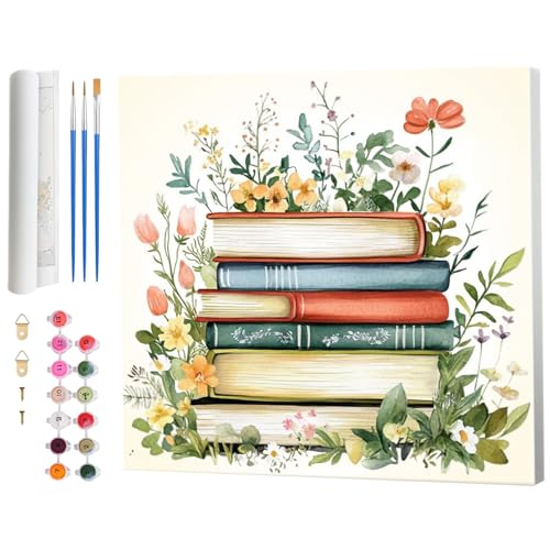 Amphol Paint by Numbers Kit for Adults Beginner, DIY Book Flowers Paint by Numbers Canvas with Brushes, Acrylic Paint, DIY Painting by Number for Gift Home Decor - 16”x16” - color: OP-1