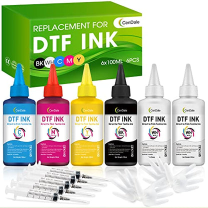 CenDale Premium DTF Ink 600ML- DTF Transfer Ink for PET Film, Refill for DTF Printers Epson ET-8550, XP-15000, L1800, L805, R1390, R2400, Heat Transfer Printing Direct to Film (100ml x 6, CMYK Wh) - color: 2 White,Cyan,Magenta,Yellow,Black, style: DTF Ink