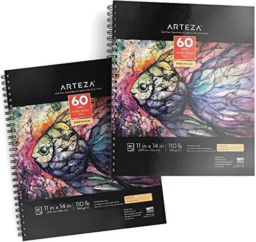 ARTEZA Gouache Paint Set of 60 Colors with 11x14 Mixed Media Sketch Book 2 Pack, Painting Art Supplies for Artist, Hobby Painters & Beginners