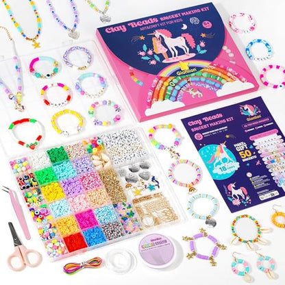Gionlion Bracelet Making Kit for Girls 8-12, Arts and Crafts for Jewelry Making Supplies Kit with 198Pcs Letter Beads, Unicorn/Mermaid DIY Birthday Gifts - style: Girly Gift