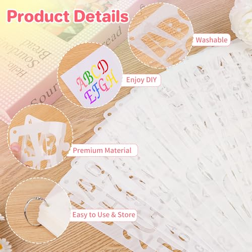36Pcs Letter Stencils for Painting 1/2,3/4,1,5/4,2Inch Small Reusable Plastic Letter Geometric Alphabet and Number Templates for Scrapbooking Walls Art Projects Notebook Journal Home Decor Custom Sign
