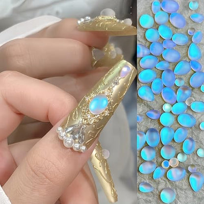 100Pcs Mix Shape Size Translucent Blue Tears Nail Rhinestones Flatback Rhinestones Multi Shapes Sizes Nail Design Circular Droplet Nail Crystals Nail Diamonds for DIY Jewelry Making Craft Supplies - color: off-white