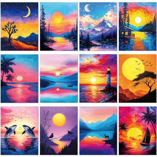 Sherr 12 Pcs Pre Drawn Canvas Pre Printed Canvas for Adults Sip and Paint Party Canvases Painting Kit for Summer Easter Mother's Day Party Favor(Beautiful View,8 x 10 Inch) - size: 8 x 10 Inch, style: Beautiful View