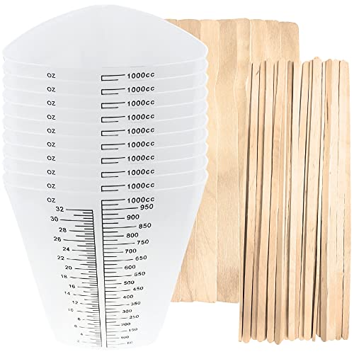 [Pack of 10 with Mixing Sticks] EpoxyStix 32oz Triangular Paint/Epoxy Mixing Cups - Includes 20 Large Mixing Sticks - Ideal For Mixing and Precise Pouring - Measurements in Ounces and Cubic Centimeter - size: Pack of 10 with Mixing Sticks