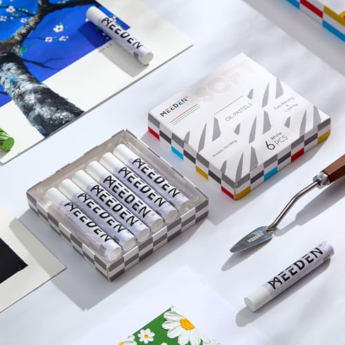 MEEDEN Soft White Oil Pastels: 6 Pcs Oil Pastels for Artists Beginners Adults - Smooth Oil Pastel Crayons for Art Supplies, Painting, Drawing, Blending, Layering, Shading - style: 6 White Colors