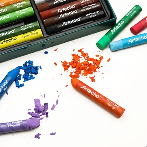 Artecho Oil Pastels Set of 48 Colors (10 x 70 mm) | Soft Oil Pastels, For Art Painting, Drawing, Blending, For Artists, Beginners, Students, Teachers - style: 48 Basic Colors