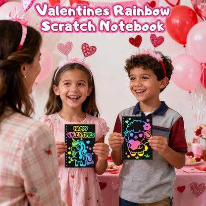 Scratch Art Party Favors for Kids: 24 Pack Valentines Rainbow Scratch Art Notebook Classroom School Party Supplies Bulk for Girls Boys Goodie Bags Stuffers, Valentines Day Gifts for Kids Classroom - style: 24 Pack Valentines