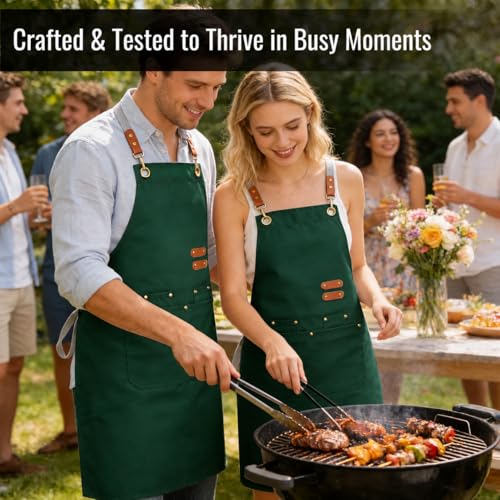 Aoomzoon Durable Kitchen Apron,Multifunctional Chef Aprons for Women & Men with Pockets for Cooking Baking & Daily Use - color: Cypress Green