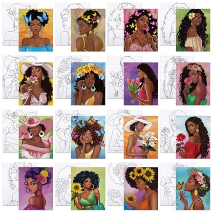 16 Pcs Pre Drawn Canvas for Painting for Adults Sip and Paint Kit Pre Printed Canvas to Paint DIY Art Party Supplies Girls Night Date Night (Flower Girl, 8x10 in) - size: 8x10 in, style: Flower Girl