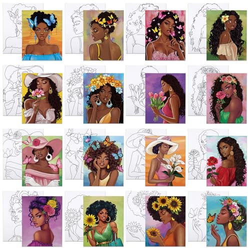 16 Pcs Pre Drawn Canvas for Painting for Adults Sip and Paint Kit Pre Printed Canvas to Paint DIY Art Party Supplies Girls Night Date Night (Flower Girl, 8x10 in) - size: 8x10 in, style: Flower Girl
