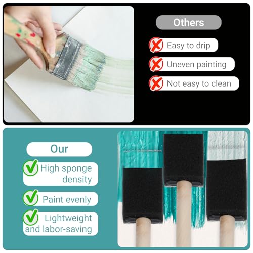 cobee 5Pcs Foam Paint Brushes, Foam Brushes for Painting, 1 Inch Paint Brush Sponge Paints Brushing, Wooden Handles Brush for Painting, Staining, and DIY Crafts(1 Inch)