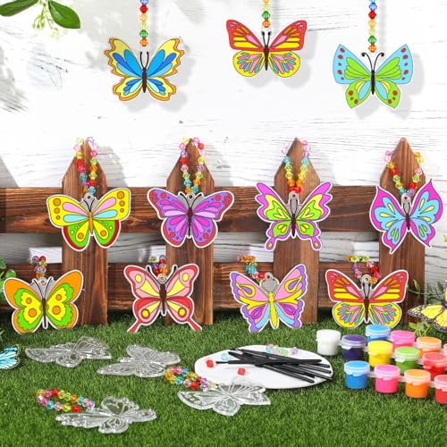 WinnerWhy 30 Sets Butterfly Suncatchers Window Art Kits, Spring DIY Sun Catchers Bulk Crafts Paint Your Own Window Ornaments for Party Birthday Activity Home Decor - style: Butterfly Style