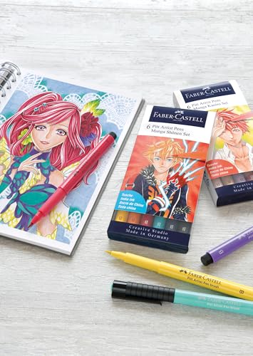Faber-Castell Pitt Artist Pen Manga Kaoiro Drawing and Illustration Wallet - 6 India Ink Artist Markers - style: Manga Kaoiro (6 Brush Nibs)