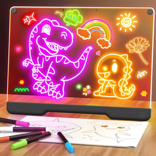 Geokay 16" Rechargeable LED Drawing Board, 9-Color Light Modes, Neon Art Dry Erase Light Up Doodle Glow Pad with Built-in Stand, Sketching Gift Toy for Kids/Girls/Teens, 7 Markers & Tracing Book - color: Black Matte
