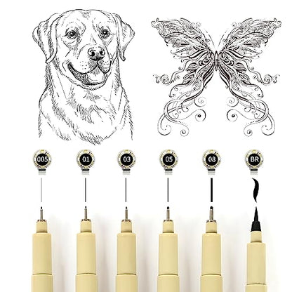 GETHPEN Micro Fineliner Set, 6 Pack Black Micro Fine Point Drawing Waterproof Archival Ink Multiliner Pens for Artist Illustration, Sketching, Technical Drawing, Anime, Manga