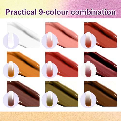 Gradient Painting Gel, 9 Colors Ombre Gel Nail Polish Dark Beown Green for Pigment Pat Aura Nails, French Manicure DIY Nail Art Long Lasting Soak od UV Home Salon Palette Ancient City - color: Ancient City