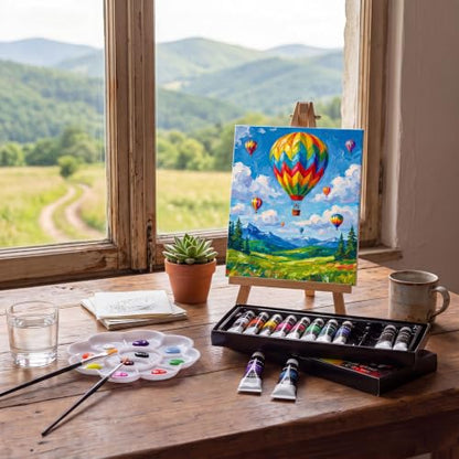 Cholemy 36 Pcs Paint and Sip Kit for Adults 8''x10'' Pre Drawn Canvas for Painting DIY Afro Acrylic Painting Kit Wood Easel Brushes Date Night Bulk for Summer 4th of July Party Gift(Natural Scenery) - style: Natural Scenery