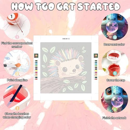 WEMEON Hedgehog Paint by Numbers Kit for Kids with Frame and Easel, Easy Paint by Numbers Kits for Kids Ages 4-6, Small Painting by Number for Birthday Gift, Painting Party(10X10inch) - color: DMBK-0001-US(10X10inch)