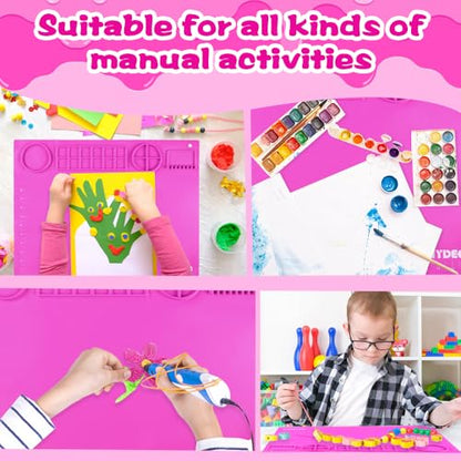 DIYDEC Silicone Painting Mat for Kids 20X16 Inch Large Art Mat with Detachable Cup &10 Painting Brushes Craft Sheets for Boy Girl Birthday Gift DIY Accessories (Rose Red) - color: Rose Red