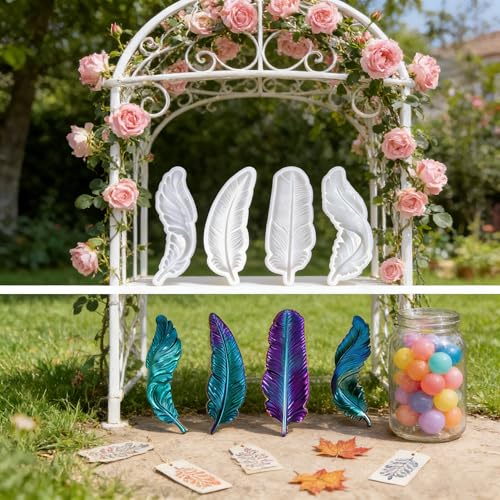 4-Piece 3D Feather Resin Molds Set, Decorative Wall Art Silicone Molds for Epoxy Casting, Home Decor Craft Making