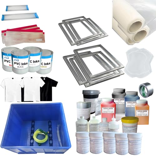 HayWHNKN 4 Color 4 Station Screen Printing Kit with Screen Frame Washout Tank Squeegee for Screen Printing