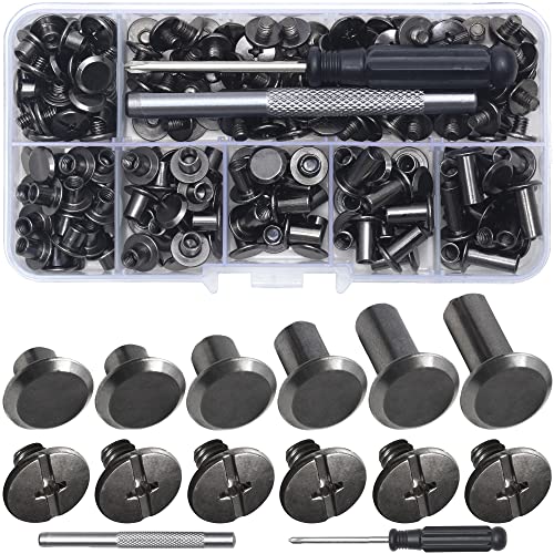 YORANYO 110Sets Chicago Screws Leather Rivets Assorted Screw Rivets Chicago Binding Screws for Decorate and Repair Leather Craft Belt Bag Shoes Purse Bookbinding (Gunmetal Black, M5*4,5,6,8,10,12) - color: Gunmetal Black, M5*4,5,6,8,10,12