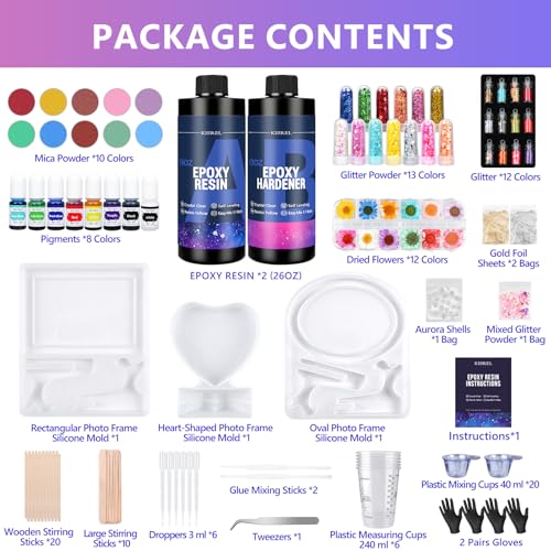 KISREL 26oz Epoxy Resin Kit for Beginners, Resin Kit with Photo Frame Molds | 26oz Epoxy Resin with Photo Frame Molds, Gift for Couples, Family, Friends, Birthday, Graduation, Wedding - size: Photo Frame Molds