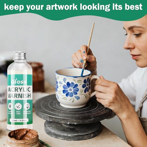 Air Dry Clay Glaze, Clay Varnish for Air Drying Clay, Clear Acrylic Varnish for Craft Pottery Waterproof Gloss Finish，Prevent Clay Cracking, Scratches(120ml)