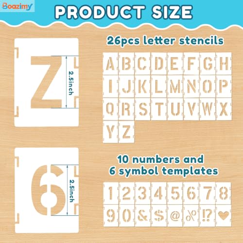 2.5 Inch 42 Pcs Reusable Letter Number Symbol Stencils, Plastic Painting Templates for Wood Wall Fabric Rock Chalkboard Signage School Door Porch DIY Art Craft Decoration Projects - size: 2.5 inch（White）