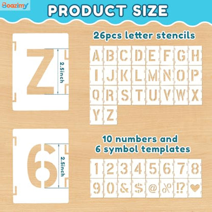 2.5 Inch 42 Pcs Reusable Letter Number Symbol Stencils, Plastic Painting Templates for Wood Wall Fabric Rock Chalkboard Signage School Door Porch DIY Art Craft Decoration Projects - size: 2.5 inch（White）