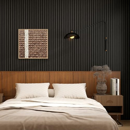 3D Fluted Wall Panels Peel and Stick - Wood Look EVA Foam Wall Panels for TV Feature Wall, Waterproof Self Adhesive Slatted Trim, 98.5in Roll (Black), 1PCS