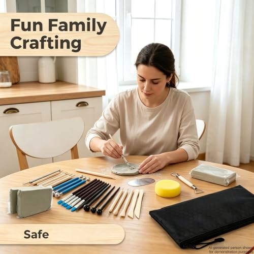 2.2LBs White Pottery Clay with 27 Pcs Clay Sculpting Tools,Natural Air Dry Clay Kit for Adults, Modeling Clay for Pottery, Ceramic Graving Pottery Wheel use for DIY Handicraft (White)