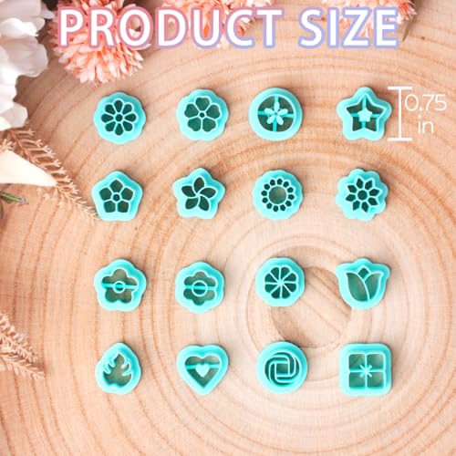 TAINSKY Floral Clay Earrings Cutters, 16 Shapes Flower Studs for Polymer Clay Jewelry, Small Clay Cutters for Earrings, Spring Clay Cutters for Polymer Clay Jewelry, Stud Clay Earring Cutters