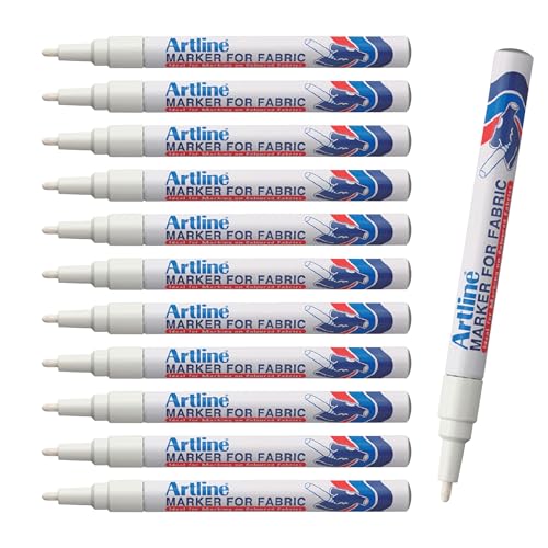 Artline Fabric Markers Permanent For Clothes, High Density Instant Dry Ink for Bright Clothing & Labels, Fabric Marker with 1.2 mm Fine Tip, White, Pack of 12