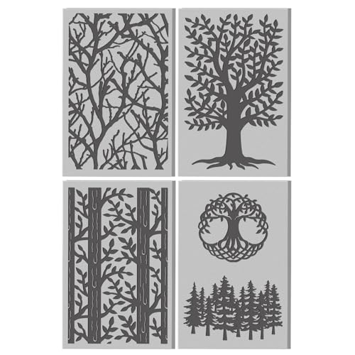 4 Pcs Tree Texture Pattern Polymer Clay Texture Sheet Rubber Clay Texture Mat for Polymer Clays Making Earrings Jewelry DIY Crafts, 4 × 2.5 Inch - style: Tree