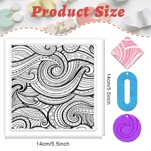 Paisley Polymer Clay Texture Sheet Ocean Waves Silicone Texture Stamp Sheets Clear Texture Mat Modeling Pattern Pad Reusable for Scrapbooking Polymer Clay Pottery Earrings Jewelry Making - style: Water Ripple