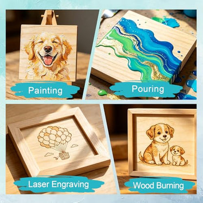 ESRICH 5x5 Inch Wood Panels, 6 Pack Square Craft Wood Canvas Boards, Blank Unfinished Wooden Art Board for DIY Art Creations Such as Painting, Acrylic Pouring, Resin, Burning, Collage, etc. - size: 5IN-6Pack