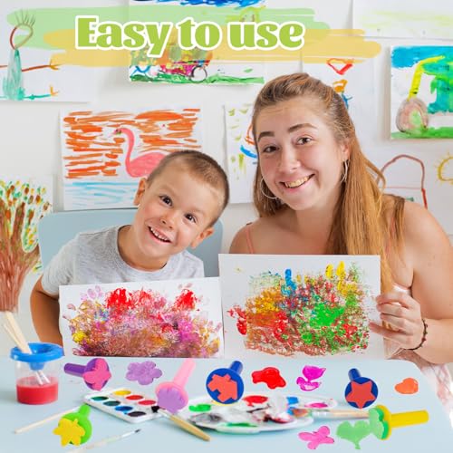 12Pcs Paint Stamps for Kids, Sponge Brushes for Painting, EVA Foam Stamps for Early Learning Finger Paint Drawing Crafts and DIY - style: 3F-StamperSponge12PCS