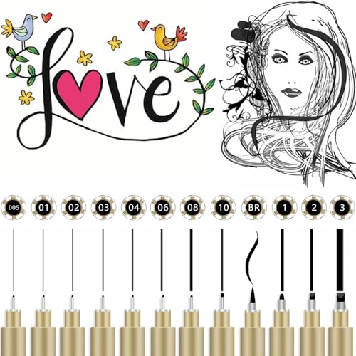 6-Pack Technical Drafting Pen Set, 6 Sizes Ultra-Fine Fiber Tip Pens with Pigment Ink, No Leak No Skip Drawing Pens for Drafting, Comic Design, Sketching & Architectural Art