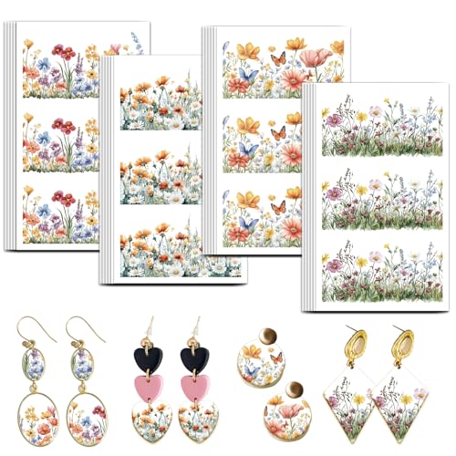 OLYCRAFT Wildflowers Clay Transfer Paper 4 Design 24 Pcs Transfer Papers for Polymer Botanical Frame Polymer Clay Transfer Sheets Flower Theme Small Transfers Paper for Clay Earrings Jewelry Making - style: Wildflower