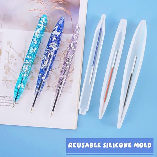 JANYUN 3 Pieces Pen Shape Resin Mold Ballpoint Pen Silicone Molds Epoxy Resin Molds Resin Casting Molds with 75 Pieces Ballpoint Refill Pens for DIY Resin Crafts Making (Black Blue) - color: Black Blue