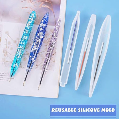 JANYUN 3 Pieces Pen Shape Resin Mold Ballpoint Pen Silicone Molds Epoxy Resin Molds Resin Casting Molds with 75 Pieces Ballpoint Refill Pens for DIY Resin Crafts Making (Black Blue) - color: Black Blue