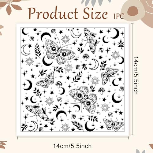 CHGCRAFT Moth Divination Pattern Polymer Clay Texture Sheet Moon Leaves and Stars Silicone Clay Texture Mat for Polymer Clay Making Earrings Jewelry DIY Crafts 5.5 × 5.5 in - style: Moth Divination