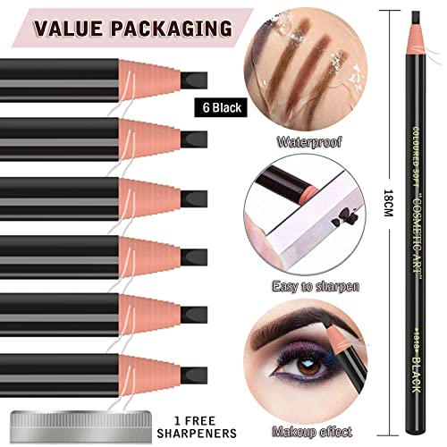 Waterproof Eyebrows Pencil Tattoo Makeup And Microblading Supplies Kit-Permanent Eye Brow Liners In 5 Colors Waterproof Eyebrow Pencils Peel - Brow Pencil Set For Marking (6 Black) - color: 6 Black